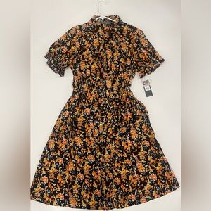 NWT Sharagano Orange & Black Multi Floral Collared Dress Size 10